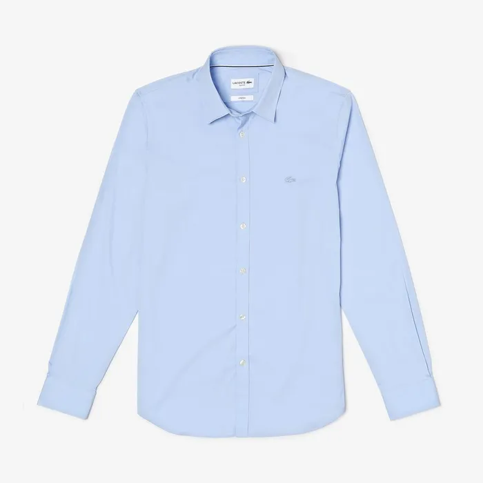 SlimFit Stretch Cotton Poplin Shirt Light Blue Mens Lacoste Button Down Shirts Outlet Factory
