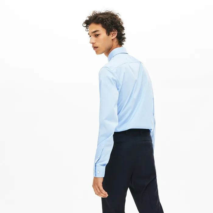 SlimFit Stretch Cotton Poplin Shirt Light Blue Mens Lacoste Button Down Shirts Outlet Factory