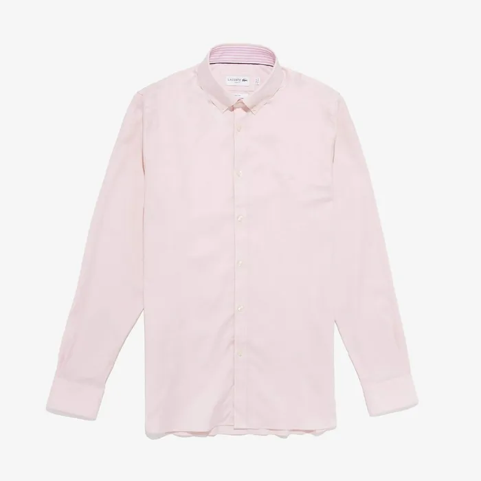 Slim Fit Stretch Cotton Shirt Light Pink Mens Lacoste Button Down Shirts On Sale