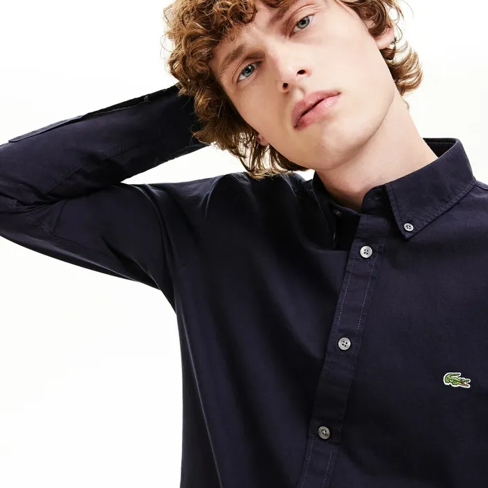 Slim Fit Stretch Cotton Shirt Navy Blue Mens Lacoste Button Down Shirts Online