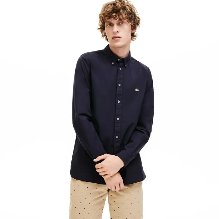 Slim Fit Stretch Cotton Shirt Navy Blue Mens Lacoste Button Down Shirts Online