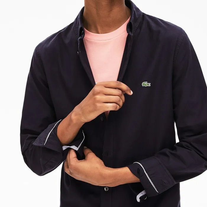 Slim Fit Stretch Cotton Shirt Navy Blue Mens Lacoste Button Down Shirts Online