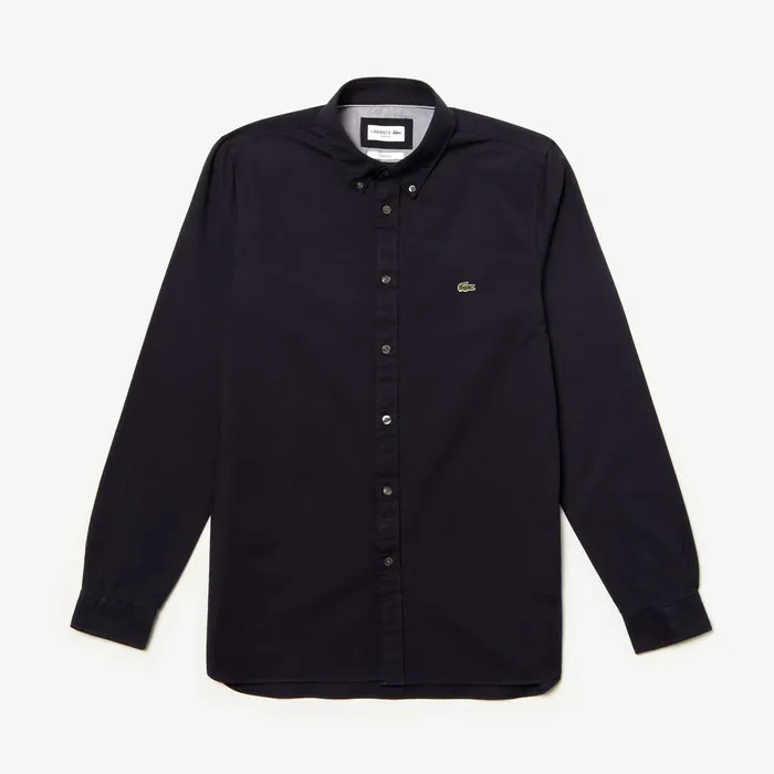 Slim Fit Stretch Cotton Shirt Navy Blue Mens Lacoste Button Down Shirts Online