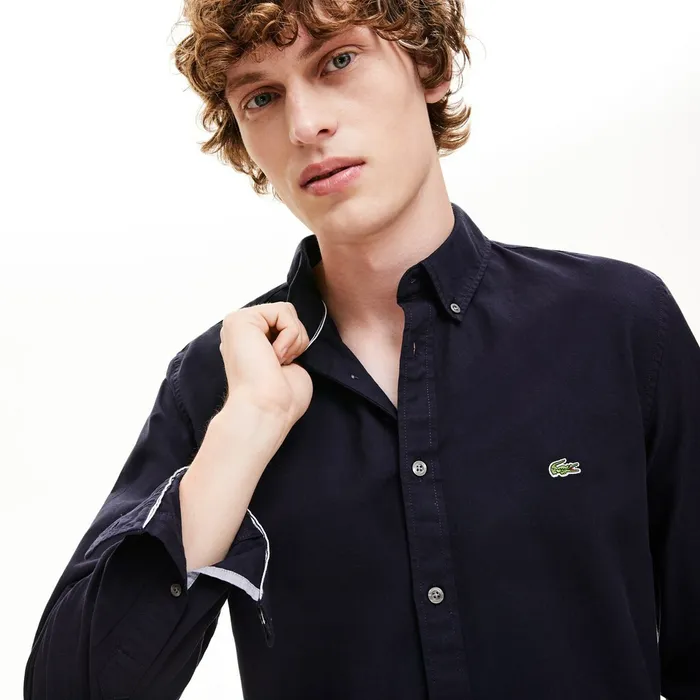 Slim Fit Stretch Cotton Shirt Navy Blue Mens Lacoste Button Down Shirts Online