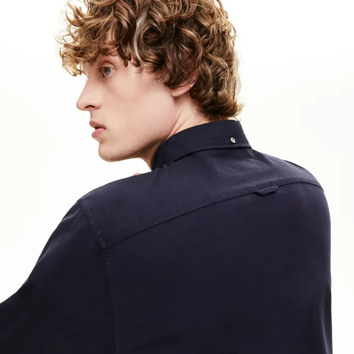 Slim Fit Stretch Cotton Shirt Navy Blue Mens Lacoste Button Down Shirts Online