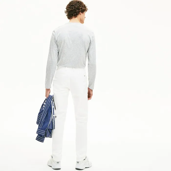 Slim Fit Stretch Gabardine Chino Pants White Mens Lacoste Pants and Shorts Casaul
