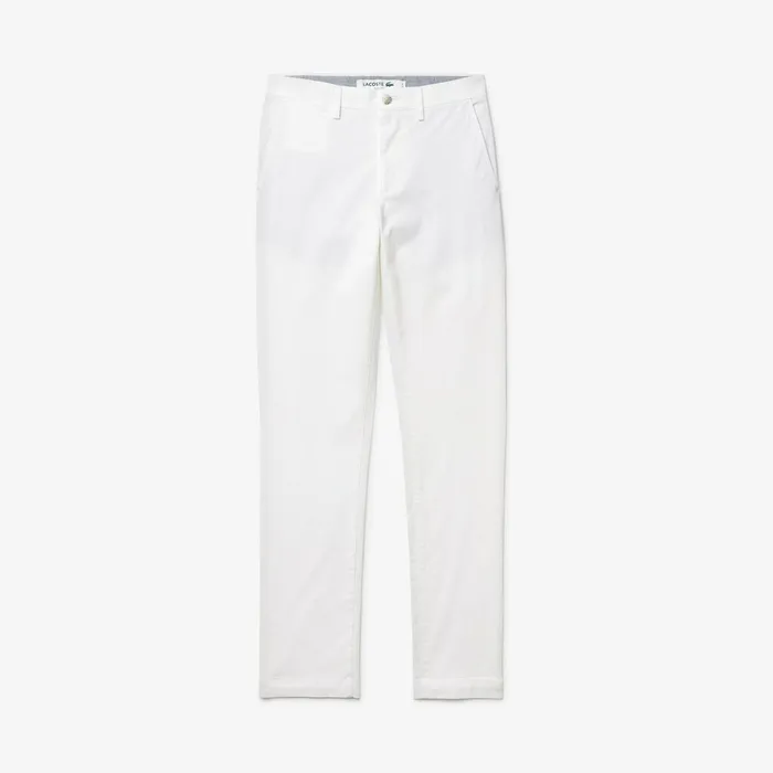 Slim Fit Stretch Gabardine Chino Pants White Mens Lacoste Pants and Shorts Casaul