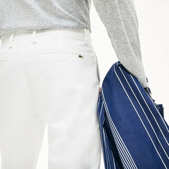 Slim Fit Stretch Gabardine Chino Pants White Mens Lacoste Pants and Shorts Casaul