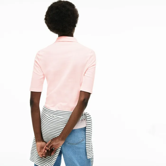 Slim Fit Stretch Mini Piqu Polo Shirt Light Pink Womens Lacoste Polos Gift for Friend