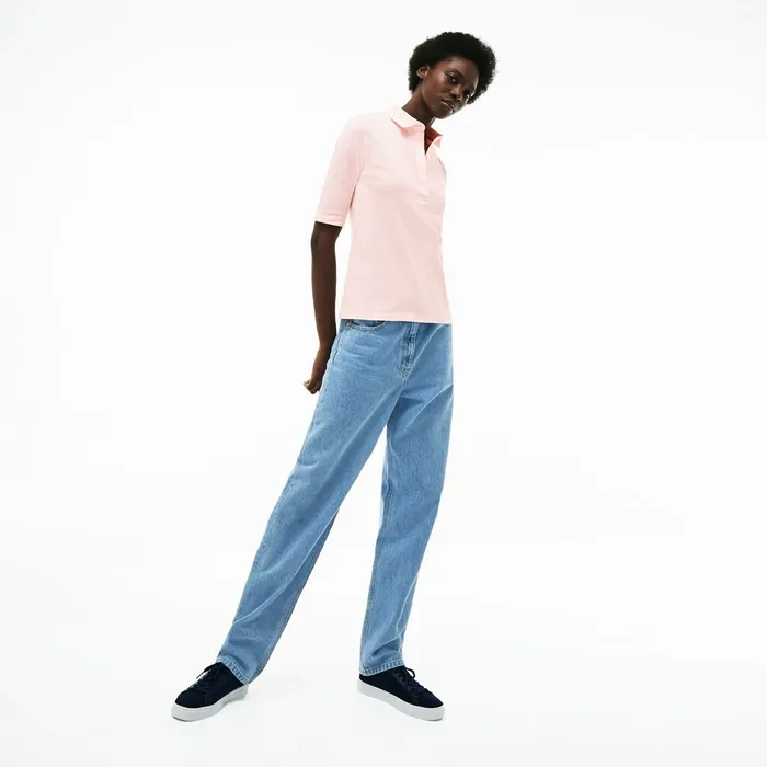 Slim Fit Stretch Mini Piqu Polo Shirt Light Pink Womens Lacoste Polos Gift for Friend