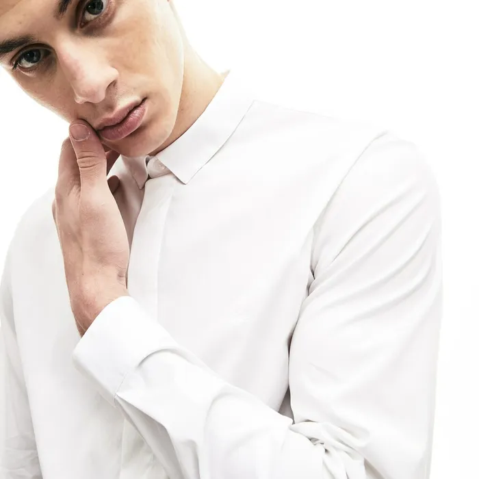 SlimFit Stretch Poplin and Jersey Shirt White Mens Lacoste Button Down Shirts Store
