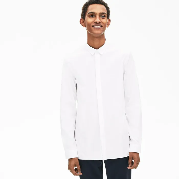 SlimFit Stretch Poplin and Jersey Shirt White Mens Lacoste Button Down Shirts Store