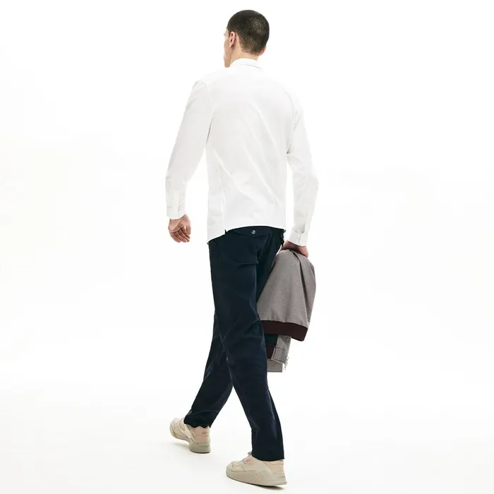 SlimFit Stretch Poplin and Jersey Shirt White Mens Lacoste Button Down Shirts Store