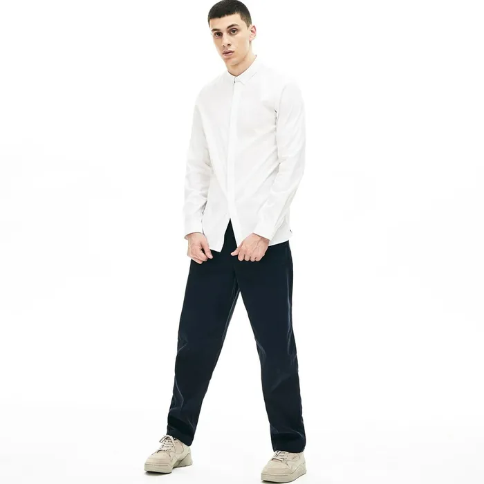 SlimFit Stretch Poplin and Jersey Shirt White Mens Lacoste Button Down Shirts Store