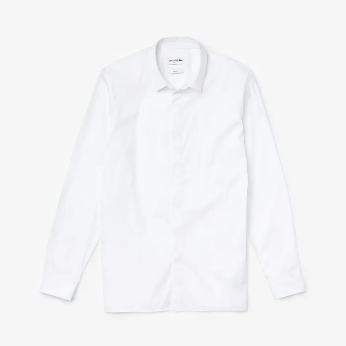 SlimFit Stretch Poplin and Jersey Shirt White Mens Lacoste Button Down Shirts Store
