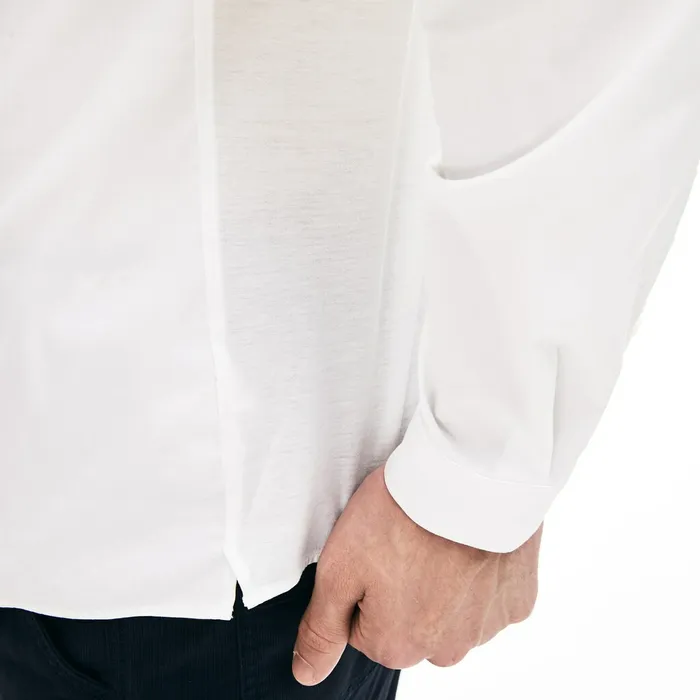 SlimFit Stretch Poplin and Jersey Shirt White Mens Lacoste Button Down Shirts Store