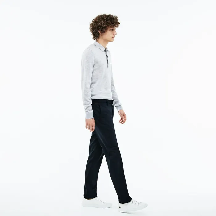 Slim Fit Stretch Twill Chino Pants Navy Blue Mens Lacoste Pants and Shorts Store