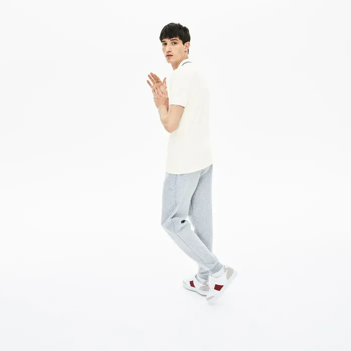 Slim Fit StripeAccented Cotton Piqu Polo White Mens Lacoste Polos On Sale