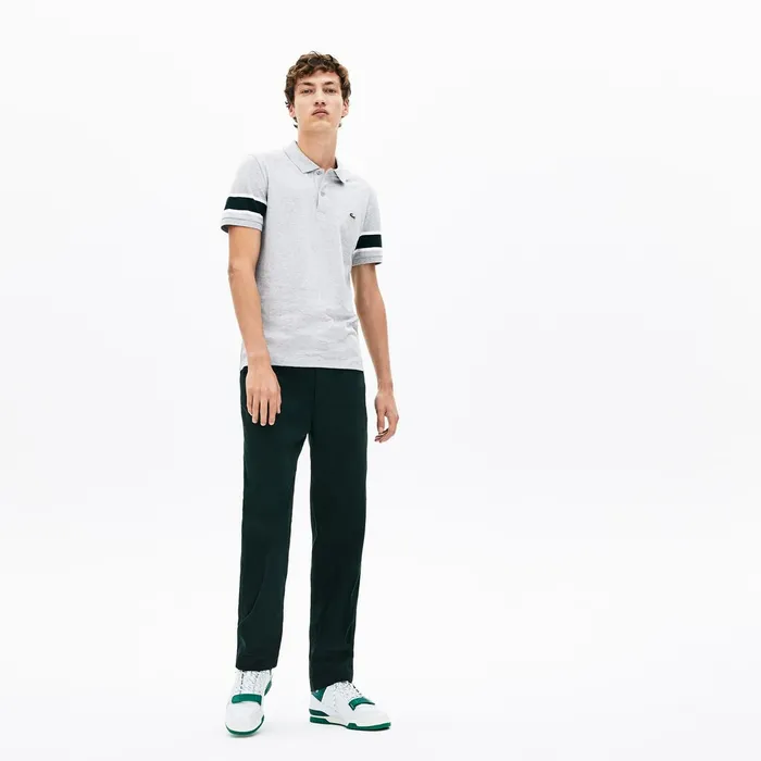 Slim Fit StripedSleeve Stretch Cotton Piqu Polo Shirt Grey ChineWhiteGreen Mens Lacoste Polos Online