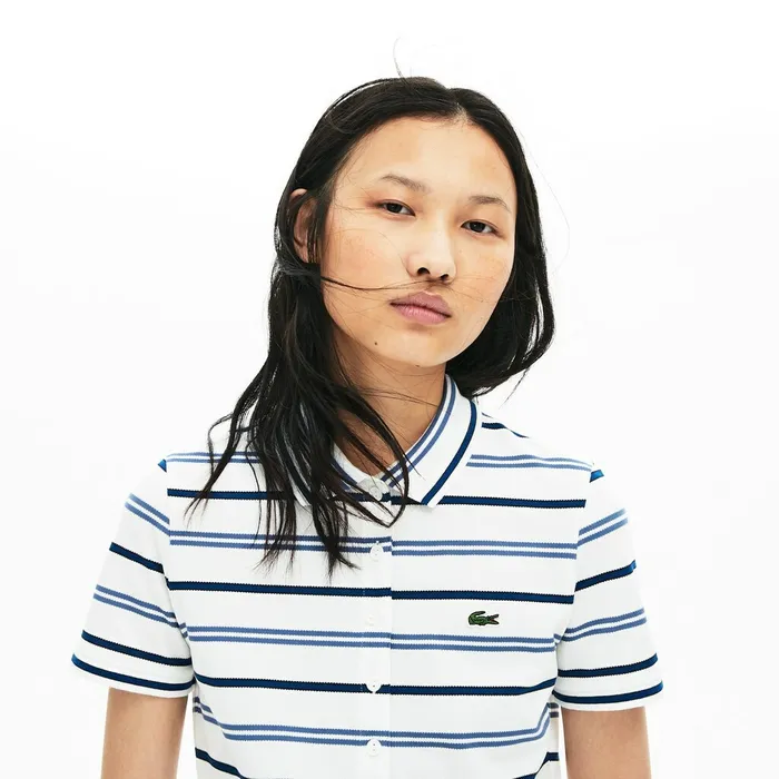 Slim Fit Striped Stretch Piqu Polo Shirt WhiteBlueNavy Blue Womens Lacoste Polos For Sale Slim Fit Striped Stretch Piqu Polo Shirt WhiteBlueNavy Blue Womens Lacoste Polos For Sale