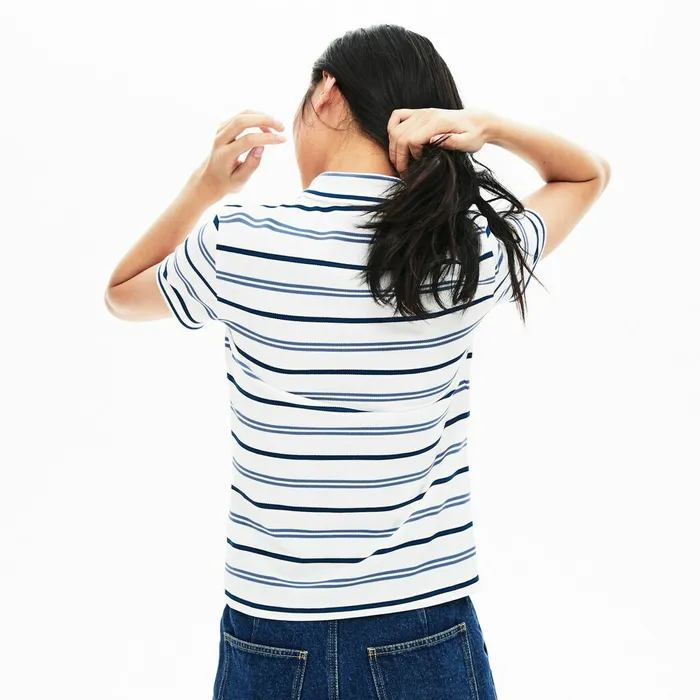 Slim Fit Striped Stretch Piqu Polo Shirt WhiteBlueNavy Blue Womens Lacoste Polos For Sale