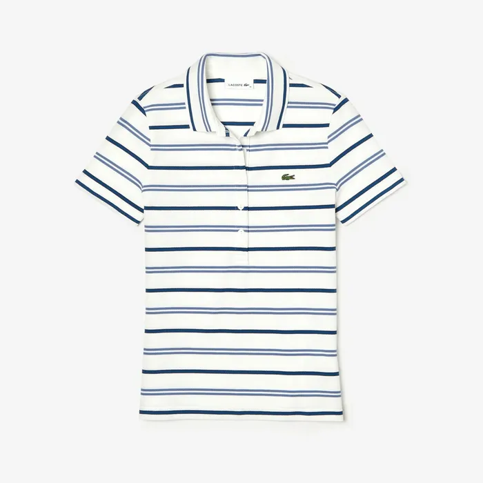 Slim Fit Striped Stretch Piqu Polo Shirt WhiteBlueNavy Blue Womens Lacoste Polos For Sale