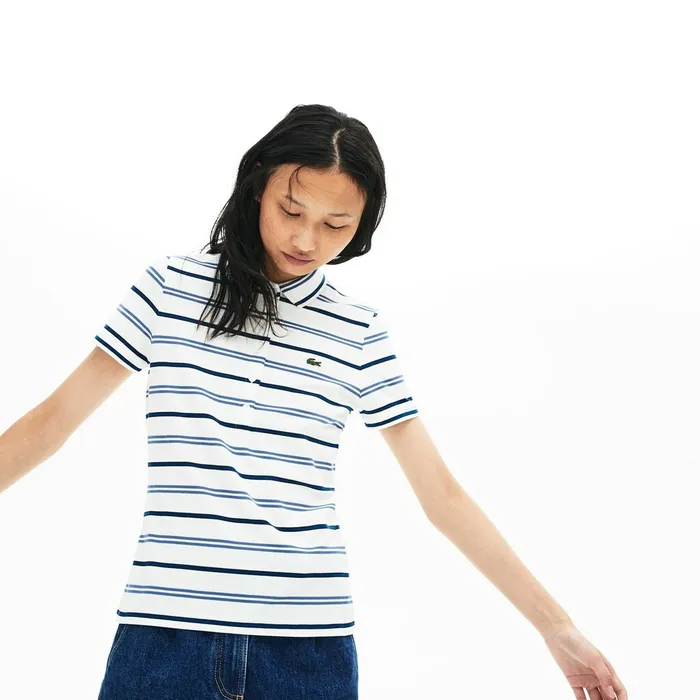 Slim Fit Striped Stretch Piqu Polo Shirt WhiteBlueNavy Blue Womens Lacoste Polos For Sale
