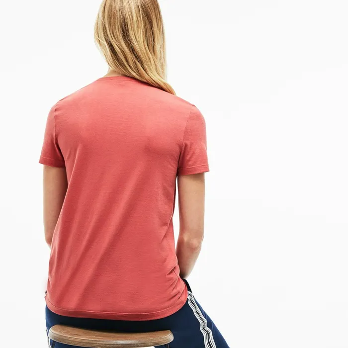 Slim Fit VNeck Cotton Jersey Tshirt Pink Womens Lacoste TShirts Casaul