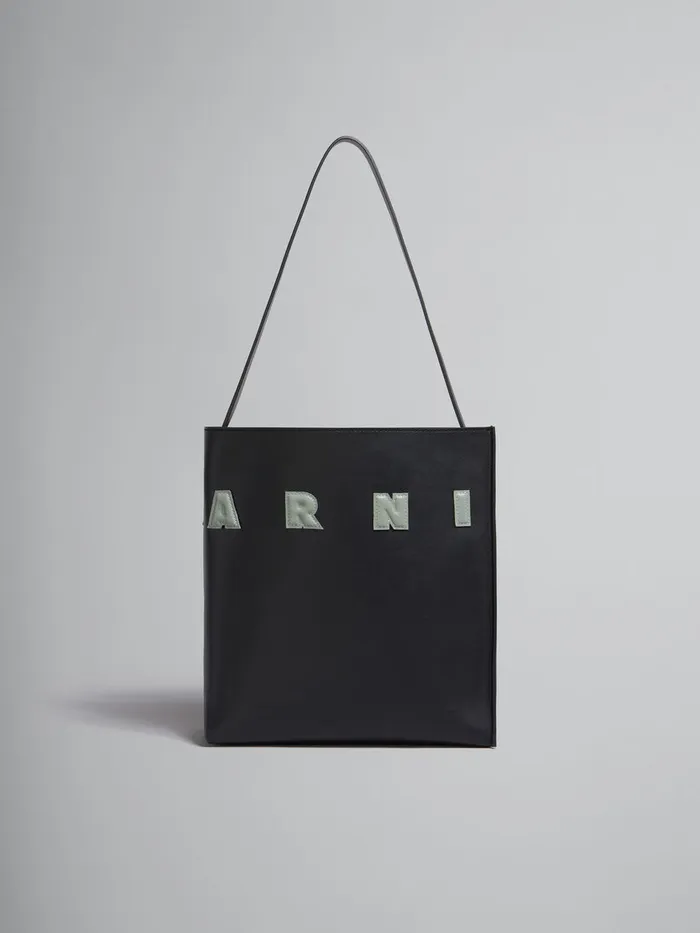 Small Black Leather Museo Hobo Bag With Patches Women Marni Tote Bags