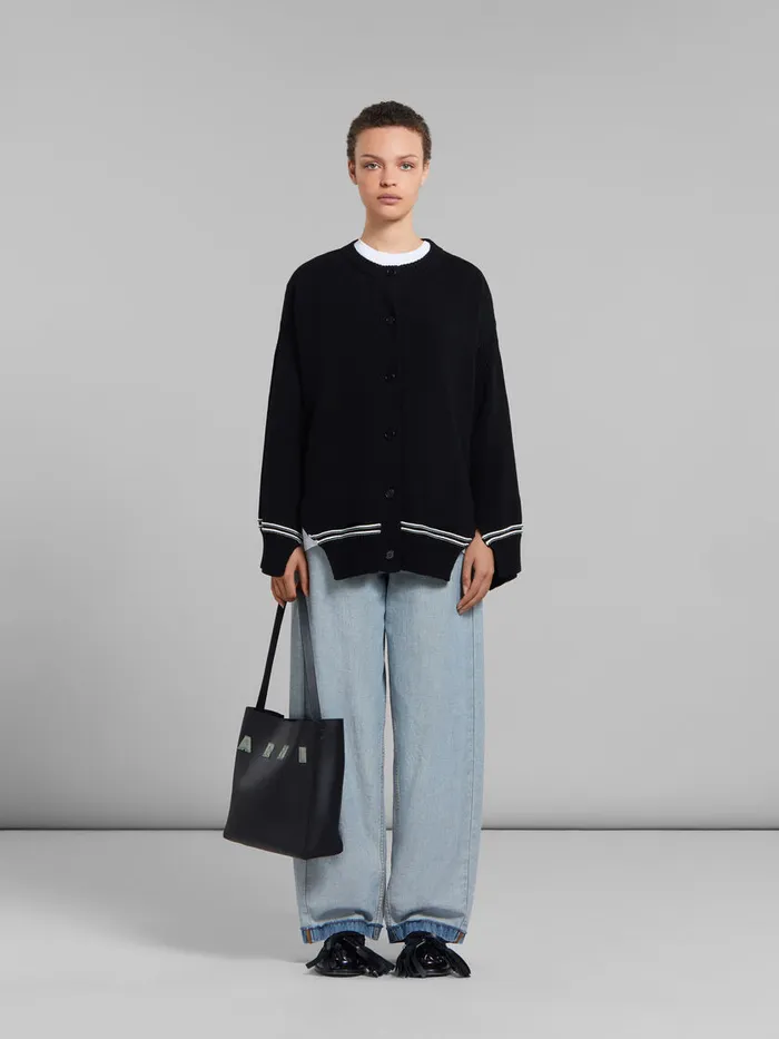Small Black Leather Museo Hobo Bag With Patches Women Marni Tote Bags