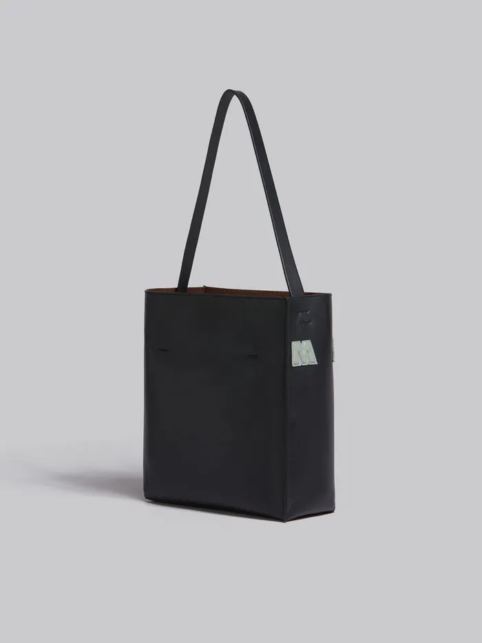 Small Black Leather Museo Hobo Bag With Patches Women Marni Tote Bags