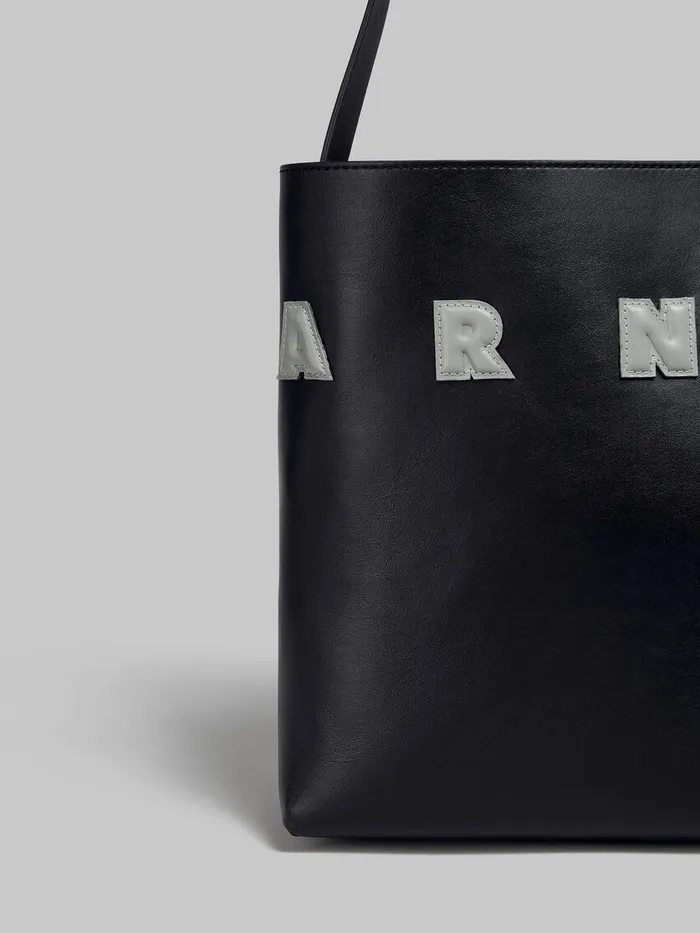 Small Black Leather Museo Hobo Bag With Patches Women Marni Tote Bags