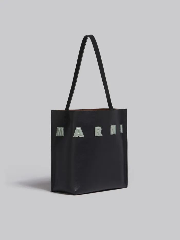 Small Black Leather Museo Hobo Bag With Patches Women Marni Tote Bags