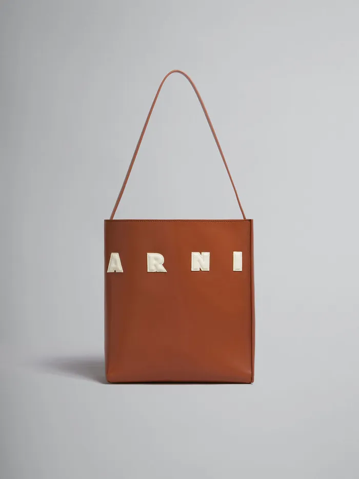 Small Brown Leather Museo Hobo Bag With Patches Women Marni Tote Bags