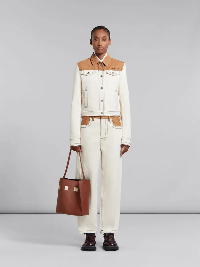 Small Brown Leather Museo Hobo Bag With Patches Women Marni Tote Bags