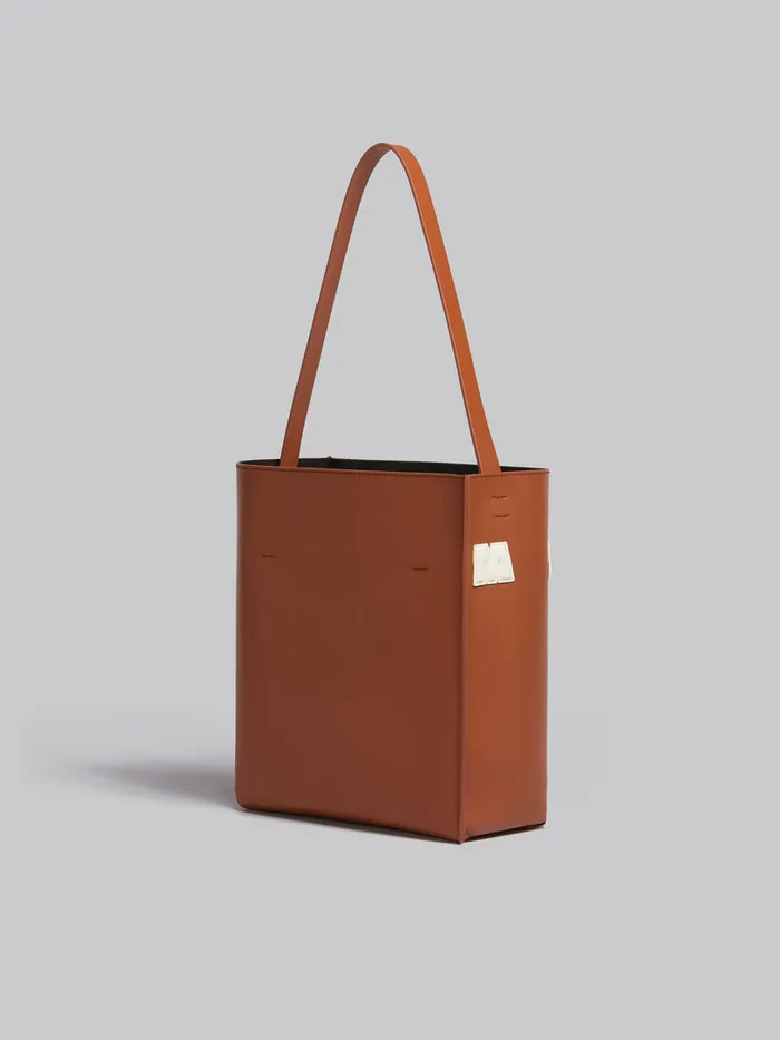 Small Brown Leather Museo Hobo Bag With Patches Women Marni Tote Bags