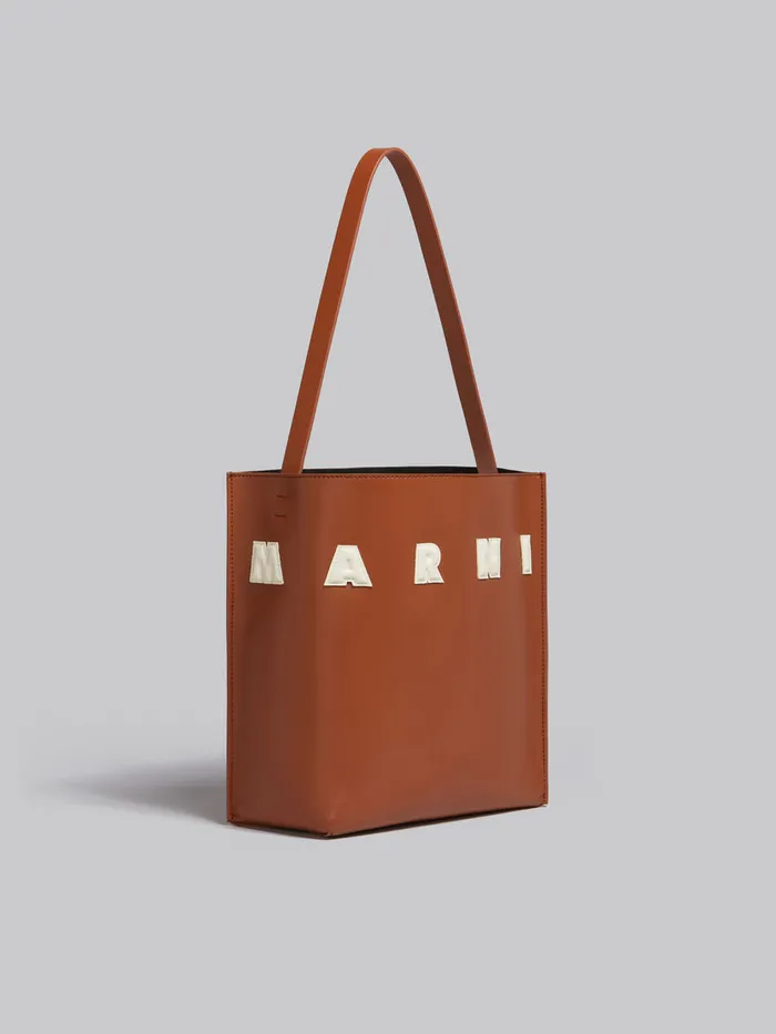 Small Brown Leather Museo Hobo Bag With Patches Women Marni Tote Bags