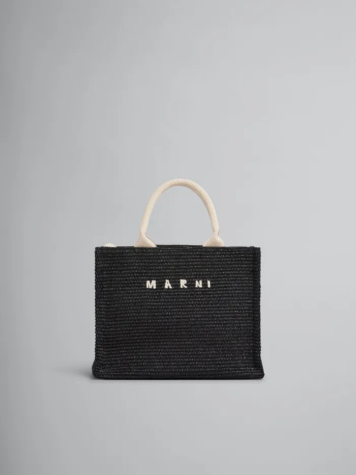 Small Tote In Black Raffiaeffect Fabric Women Marni Tote Bags