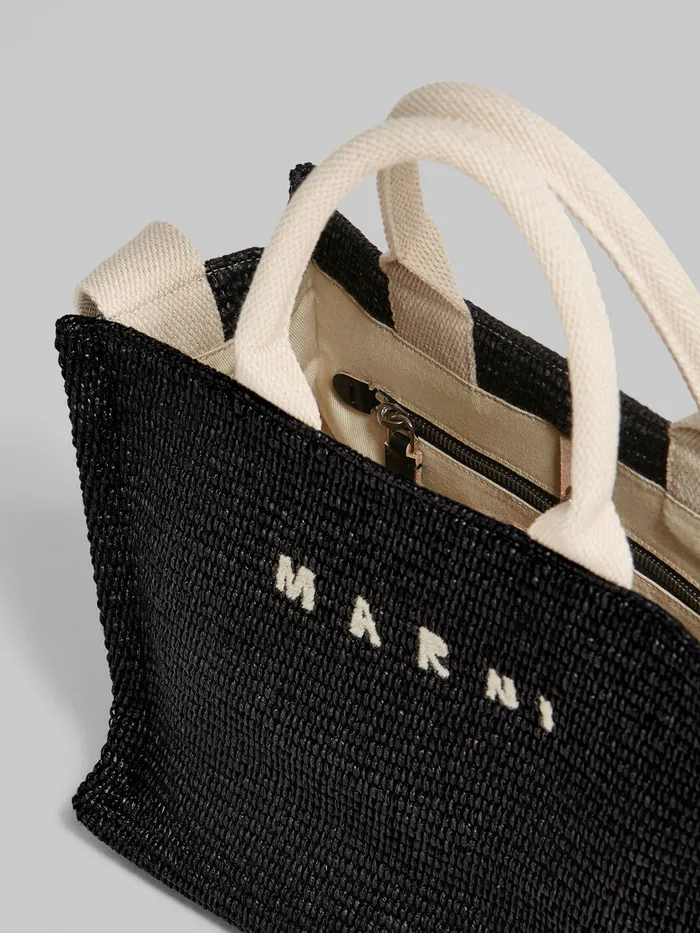 Small Tote In Black Raffiaeffect Fabric Women Marni Tote Bags