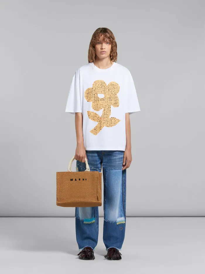 Small Tote In Naturalcoloured Raffiaeffect Fabric Women Marni Tote Bags