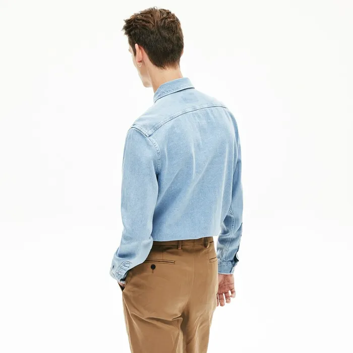 Snap Button Denim Shirt Blue Mens Lacoste Button Down Shirts Online Store