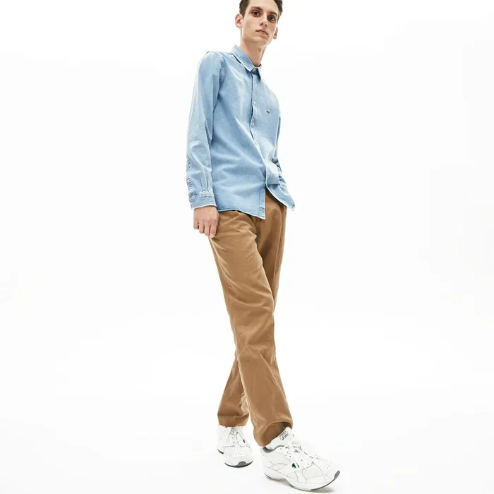 Snap Button Denim Shirt Blue Mens Lacoste Button Down Shirts Online Store