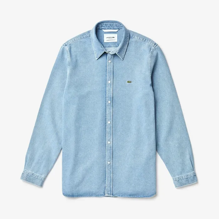 Snap Button Denim Shirt Blue Mens Lacoste Button Down Shirts Online Store