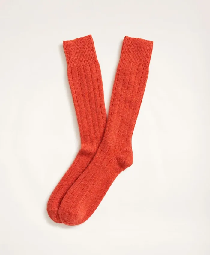 Sock Men Brooks Brothers Cashmere Crew Socks Bright Orange