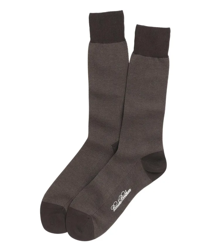 Sock Men Brooks Brothers Cotton Birdand039S Eye Crew Socks Brown