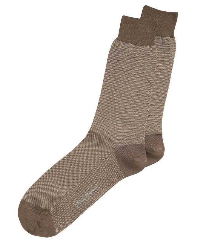 Sock Men Brooks Brothers Cotton Birdand039S Eye Crew Socks Tan