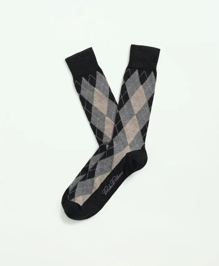 Sock Men Brooks Brothers Cotton Blend Argyle Socks Black Multi