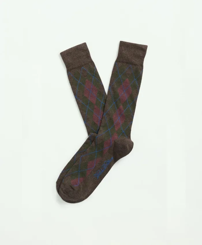 Sock Men Brooks Brothers Cotton Blend Argyle Socks Brown Multi