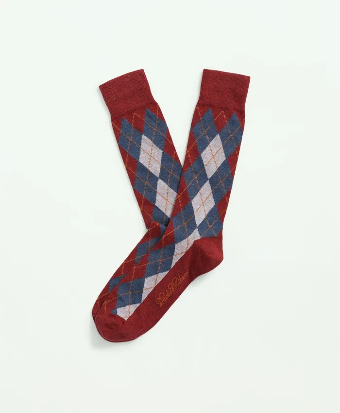 Sock Men Brooks Brothers Cotton Blend Argyle Socks Medium Red
