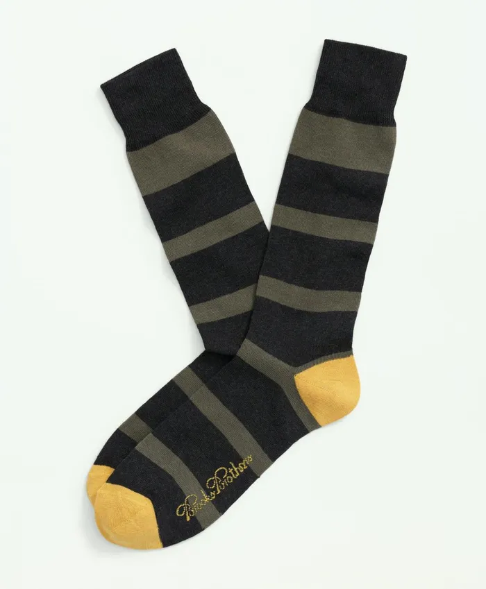 Sock Men Brooks Brothers Cotton Blend Bb4 Striped Socks Black Multi